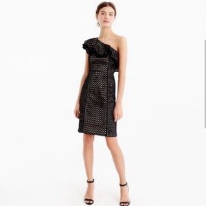 J.Crew NWT Eyelet One Shoulder Black Sheath Mini Dress 0